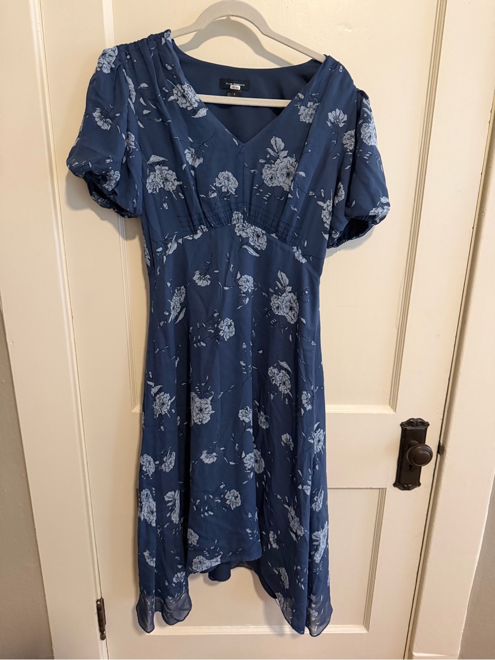 Club Monaco Navy Floral V-Neck Midi Dress